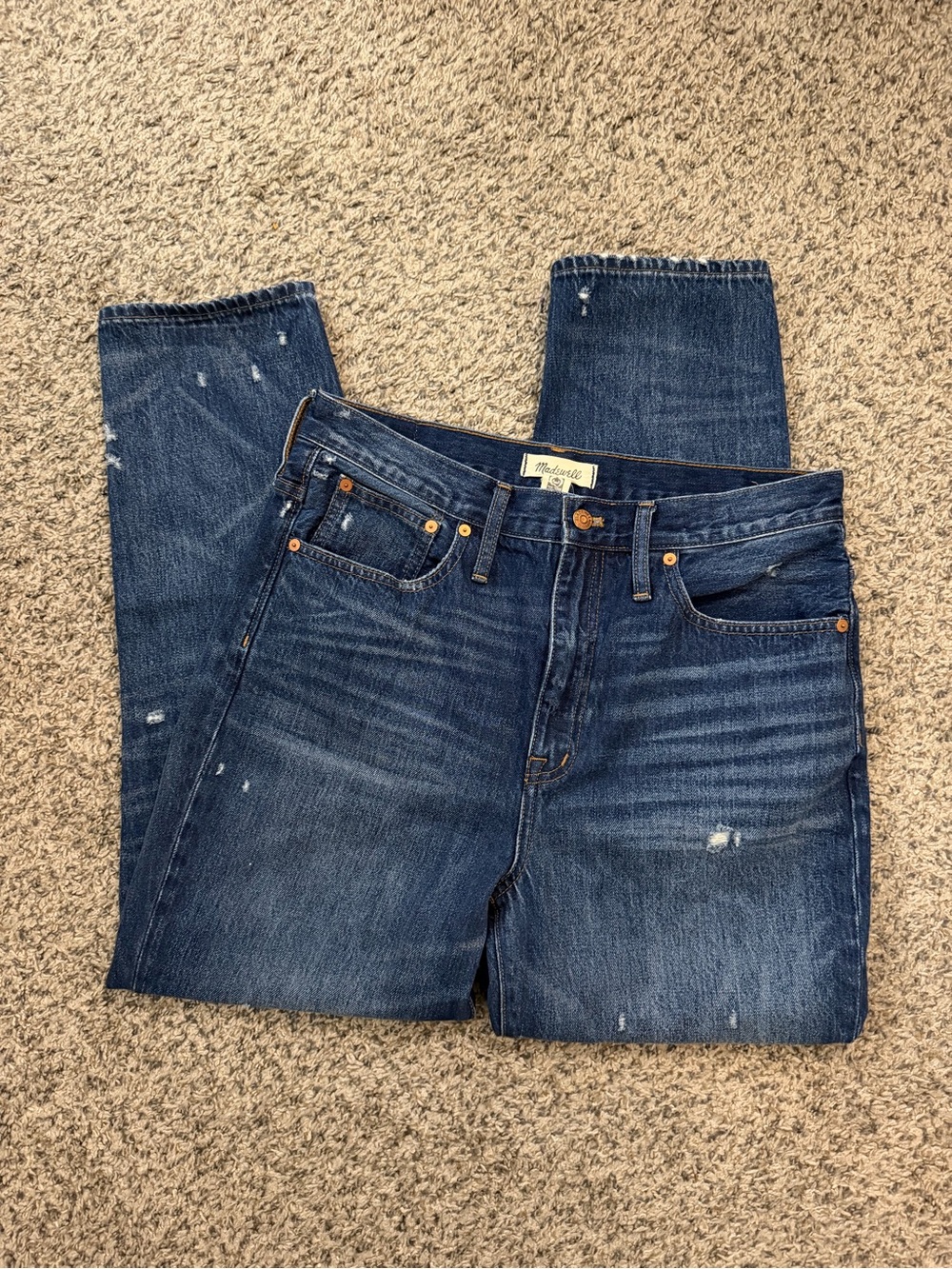 Madewell Dark Blue Distressed Classic Straight-Leg Jeans